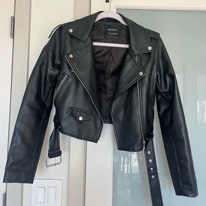 Black moto leather jacket